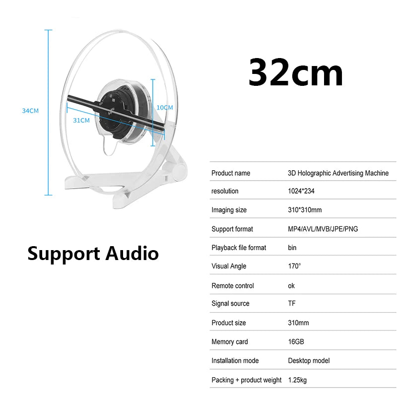 3D Hologram Projector Fan Remote Wifi Control 25-100Cm Commercial Advertise Display Hologram Projector Transmit Picture Video