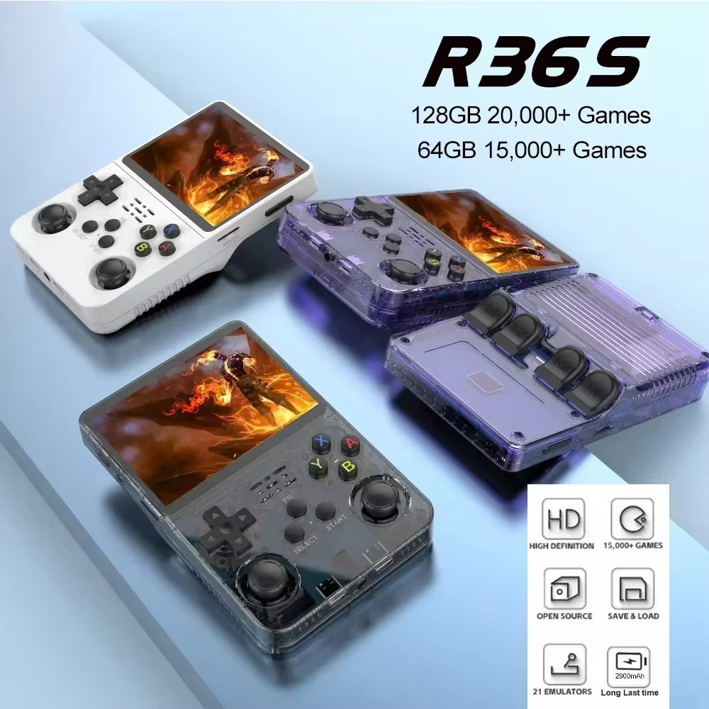 NEW R36S Retro Video Game Console Linux System 3.5 Inch IPS Screen Portable Pocket Player 64GB 128G Games Best Kids Gifts