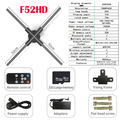 3D Hologram Projector Fan Remote Wifi Control 25-100Cm Commercial Advertise Display Hologram Projector Transmit Picture Video