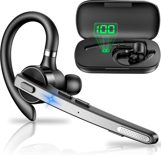 M53 Bluetooth Headset, Single Ear, Hands-Free Calling, Left and Right Ear, Noise Cancelling, Built-In Microphone, Mute Function, Siri Compatible, Connect 2 Devices Simultaneously, for Work