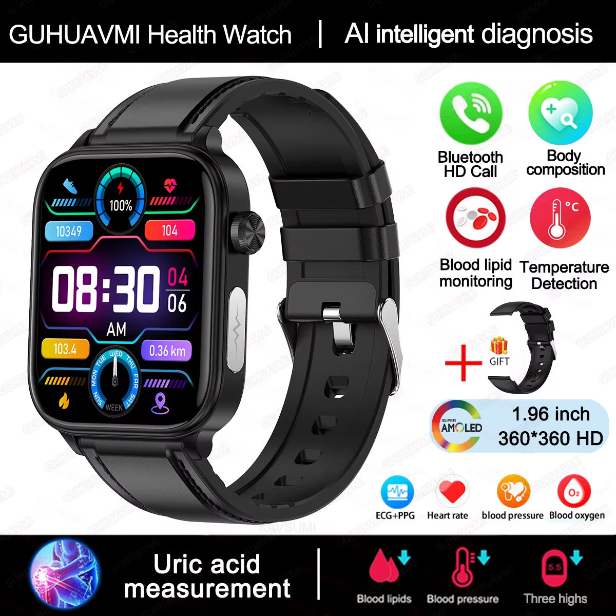 2025 New ECG+PPG Monitoring Smart Watch Women Blood Pressure Blood Lipid Uric Acid Women Menstrual Health Tracker Smartwatches