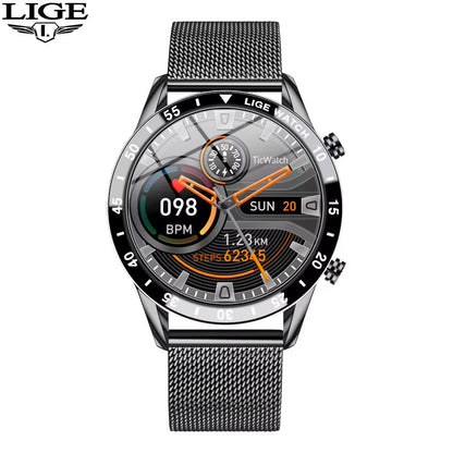 Luxury Full Circle Touch Screen Men Smart Watch Bluetooth Call Steel Band Waterproof Sports Fitness Watch for Android IOS
