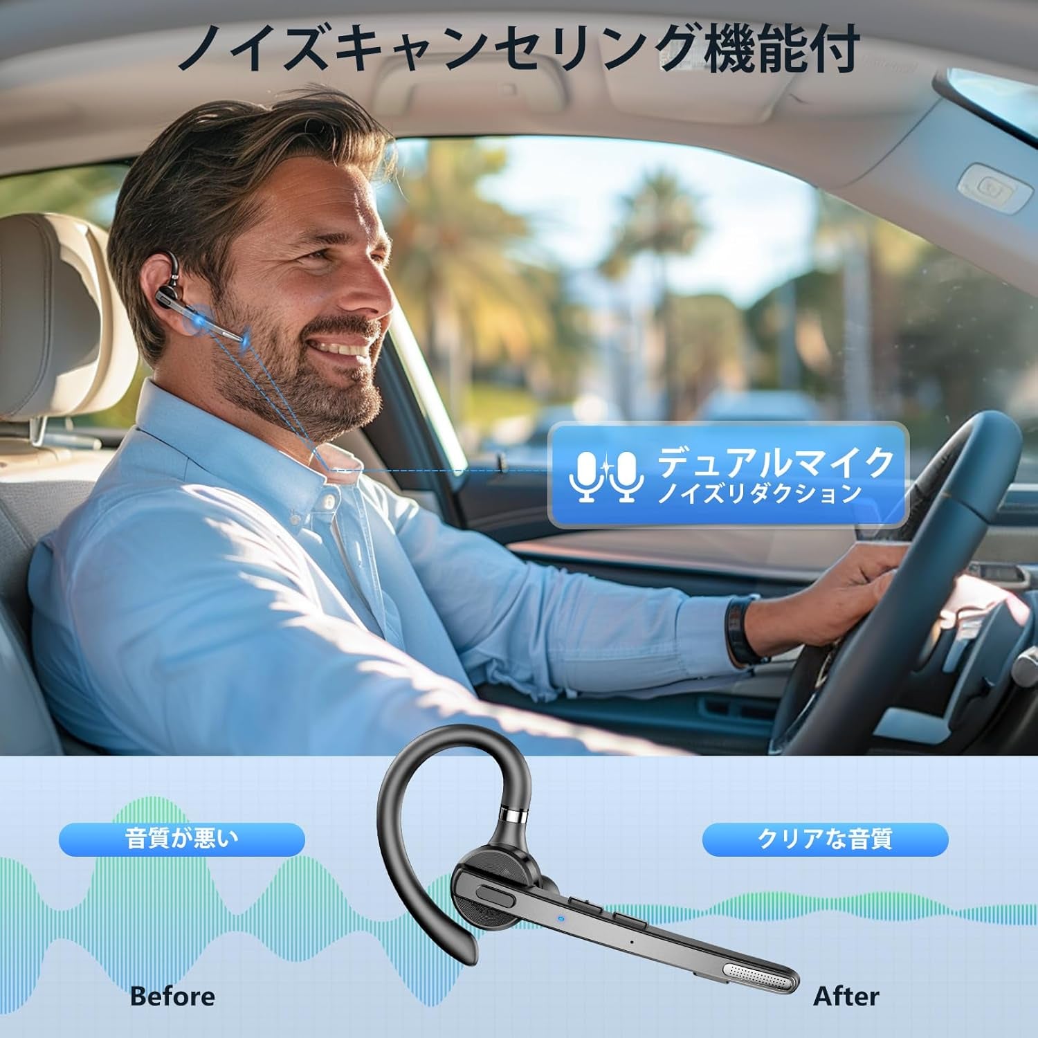 M53 Bluetooth Headset, Single Ear, Hands-Free Calling, Left and Right Ear, Noise Cancelling, Built-In Microphone, Mute Function, Siri Compatible, Connect 2 Devices Simultaneously, for Work
