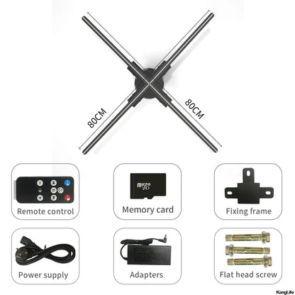 3D Hologram Projector Fan Remote Wifi Control 25-100Cm Commercial Advertise Display Hologram Projector Transmit Picture Video