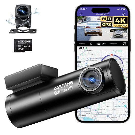 AZDOME 4K+1080P Dual Dashcam Wifi 6 GPS Front and Rear Recorder Camera ADAS 64GB
