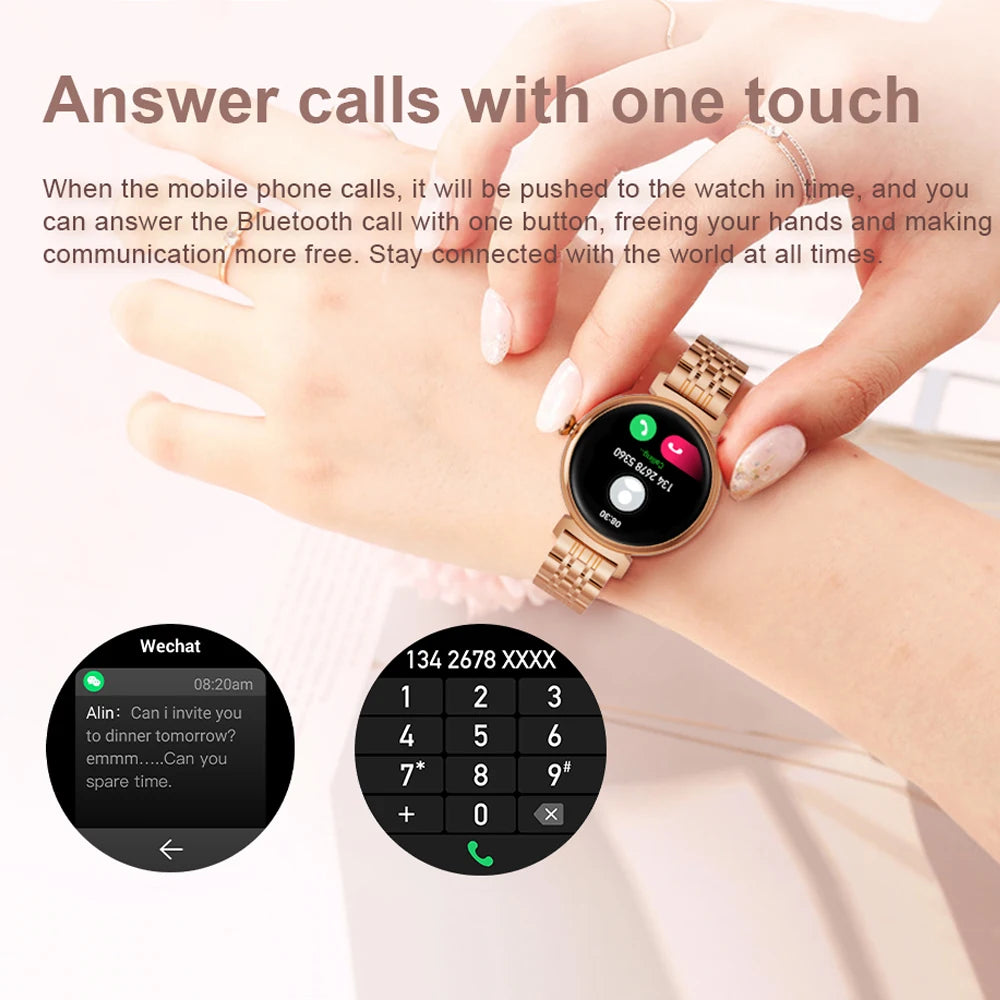 1.04 Inch AMOLED Screen Fashion Ladies Smart Watch Screen Always Display Bluetooth Call Smartwatch Metal Body Small Screen Watch