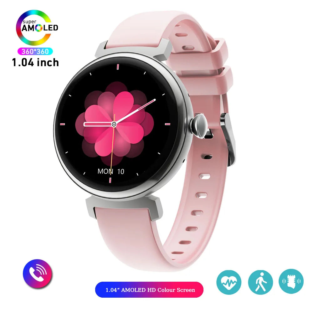 1.04 Inch AMOLED Screen Fashion Ladies Smart Watch Screen Always Display Bluetooth Call Smartwatch Metal Body Small Screen Watch