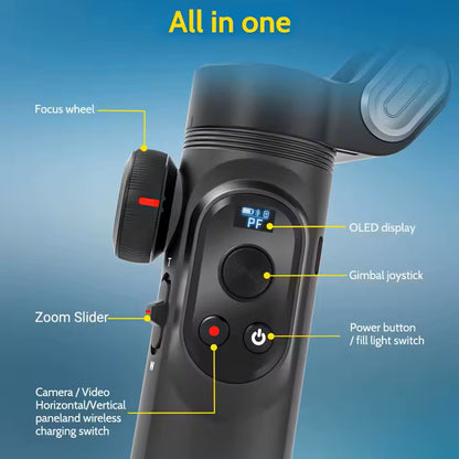 Gimbal Stabilizer 3-Axis Smart X Pro Professional for Smartphone Wireless Charging OLED Display LED Light Focus Wheel