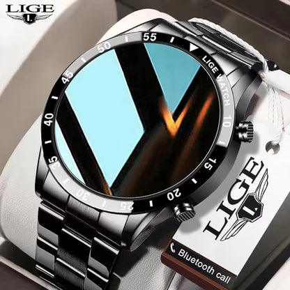 Luxury Full Circle Touch Screen Men Smart Watch Bluetooth Call Steel Band Waterproof Sports Fitness Watch for Android IOS