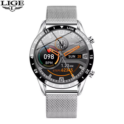 Luxury Full Circle Touch Screen Men Smart Watch Bluetooth Call Steel Band Waterproof Sports Fitness Watch for Android IOS