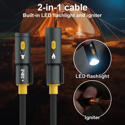 240W Braided USB C Cable with Lighter & LED Flashlight Multiple Charger Cord for Iphone 16 Pro Max/Pad/Phones/Tablets/Laptop