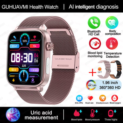 2025 New ECG+PPG Monitoring Smart Watch Women Blood Pressure Blood Lipid Uric Acid Women Menstrual Health Tracker Smartwatches