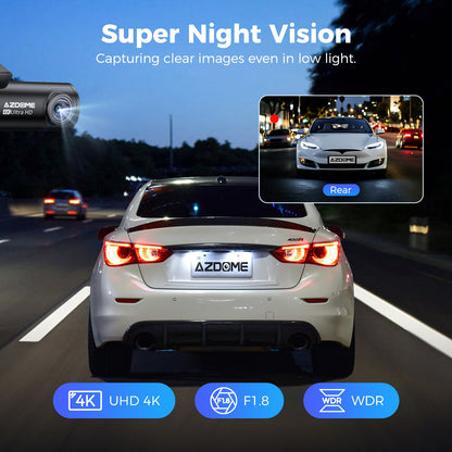 AZDOME 4K+1080P Dual Dashcam Wifi 6 GPS Front and Rear Recorder Camera ADAS 64GB